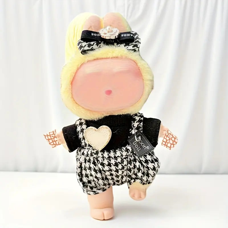Labubu Clothing 3pcs Set, Bow Headdress, Clothes, Overalls
