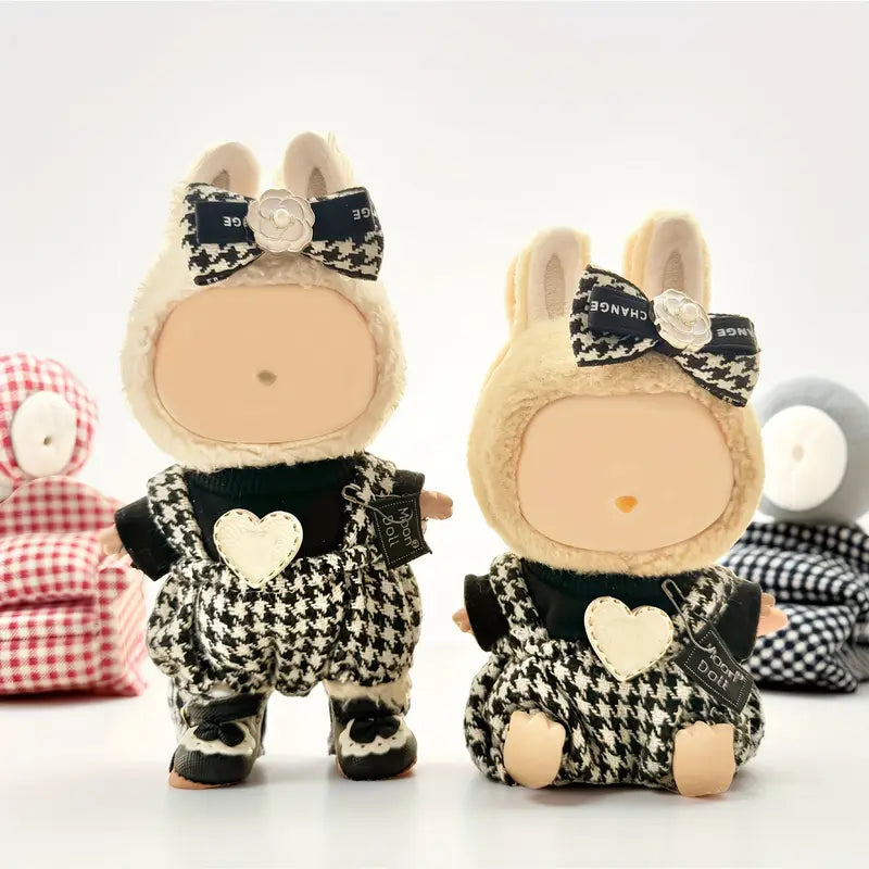 Labubu Clothing 3pcs Set, Bow Headdress, Clothes, Overalls