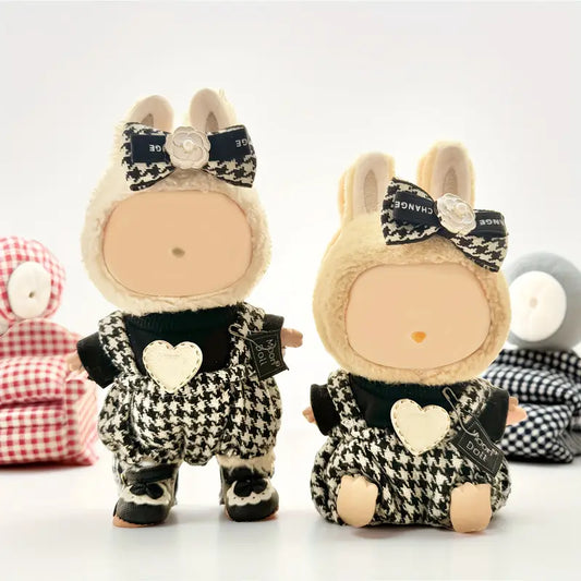 Labubu Clothing 3pcs Set, Bow Headdress, Clothes, Overalls